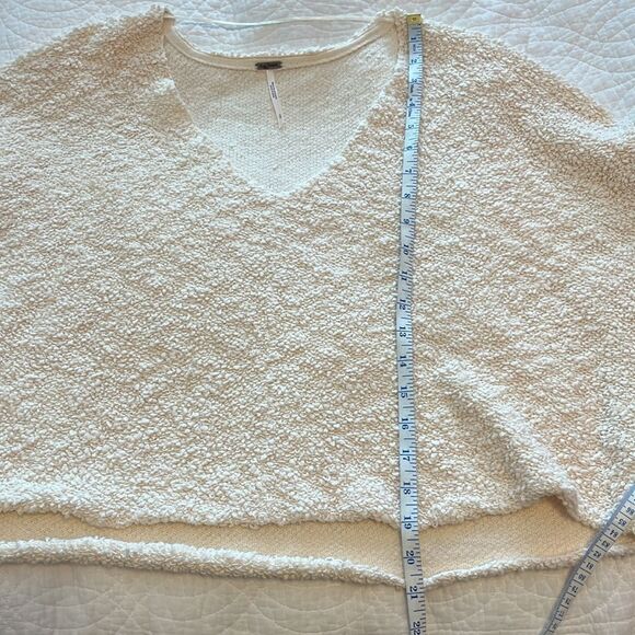 Free People Popcorn V Neck Pullover Sweater Ivory Women's Large Boho Fall Teddy - Picture 8 of 12